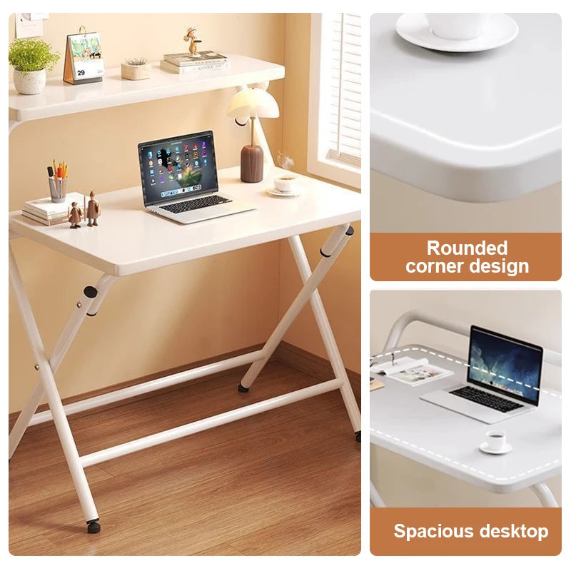 Mesa Plegable Doble Estantes Apilables Mesa Plegable para Computadora que Ahorra Espacio, Uso para Escribir, Estudiar, Jugar y Oficina