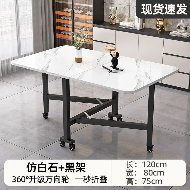 Mesa de comedor plegable para casa pequeña multifuncional mesa plegable de tabla de roca rectangular mesa de comedor móvil para sala de estar