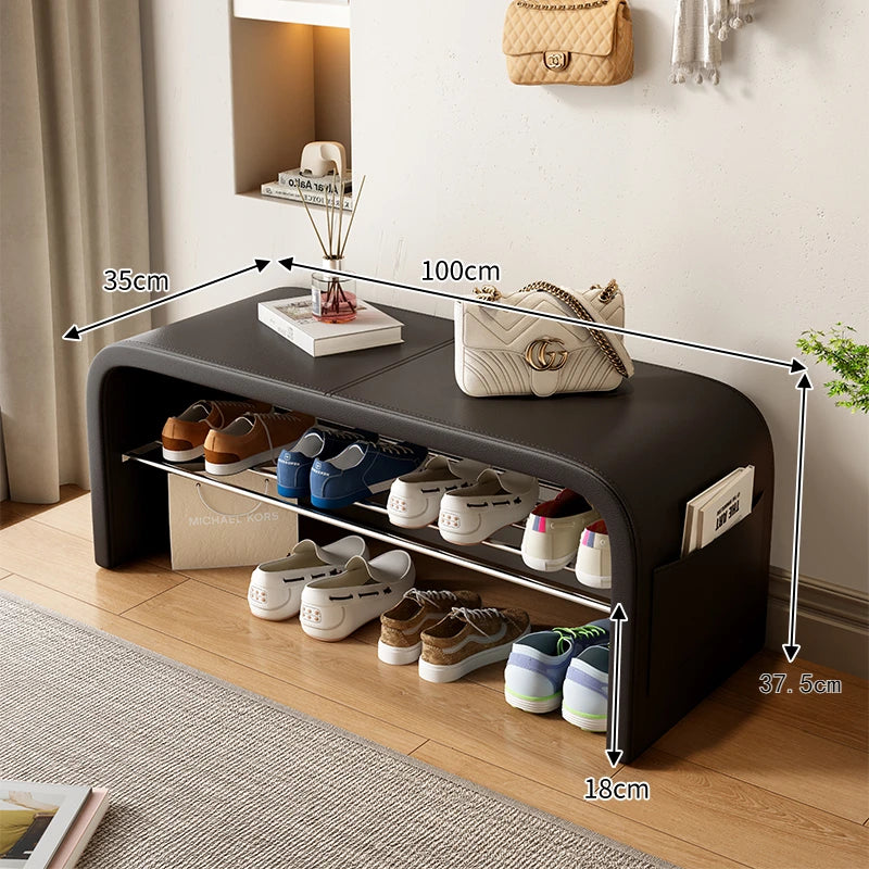 Taburete de cambio de zapatos de lujo ligero para el hogar, taburete para calzarse, zapatero, taburete integrado para el pie de cama