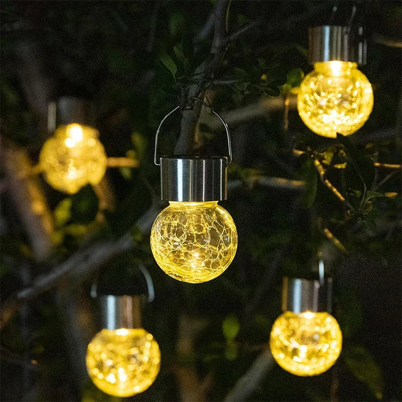 Solar Hanging Lights, Christmas Decoration Lights with Multi-Color Changing Cracked Glass Hanging Ball Outdoor Lights Waterproof