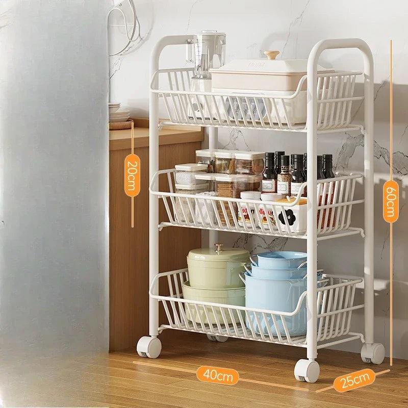 Carrito Organizador de Cocina con Ruedas de Varios Niveles Delgado Plegable Móvil Estante de Almacenamiento Despensa Balcón Dormitorio Sala de Estar