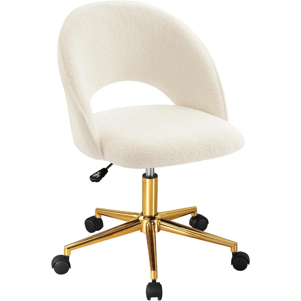 Silla de tocador con respaldo, bonita silla de escritorio con ruedas para niñas, silla decorativa tapizada sin brazos con altura de metal dorado