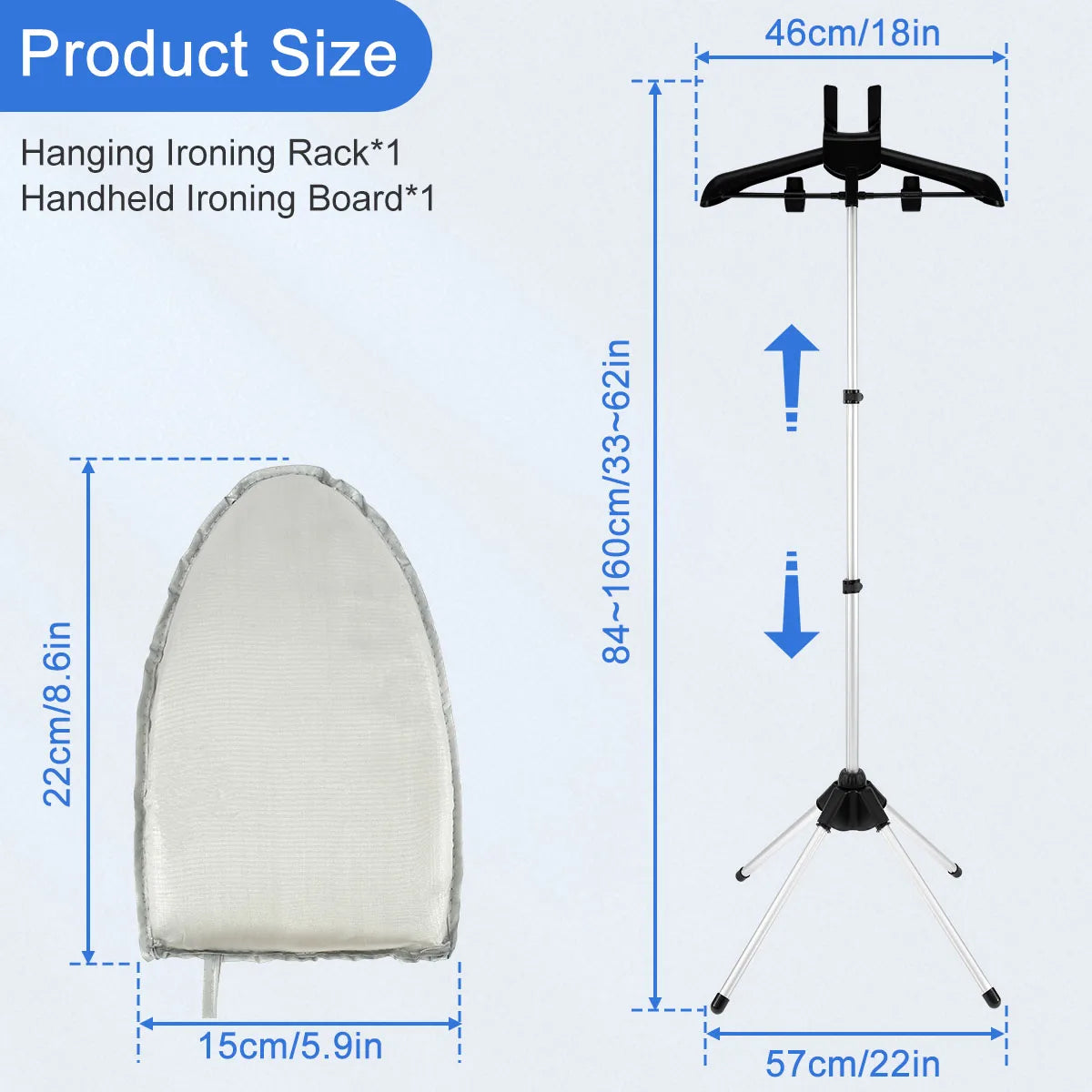 Soporte de Vaporizador con Tabla de Planchar de Mano 84-160cm Portátil de Altura Ajustable para Plancha de Vapor de Mano Plegable Colgador para el Hogar