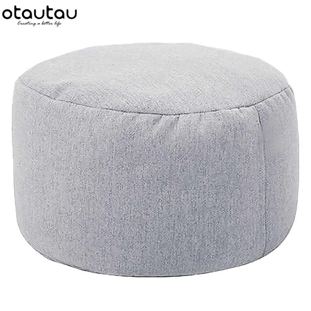 OTAUTAU Taburete Redondo D30cm*H20cm Puf de Lino Otomana con Relleno Puf Reposapiés Tatami Futón Puff JD001
