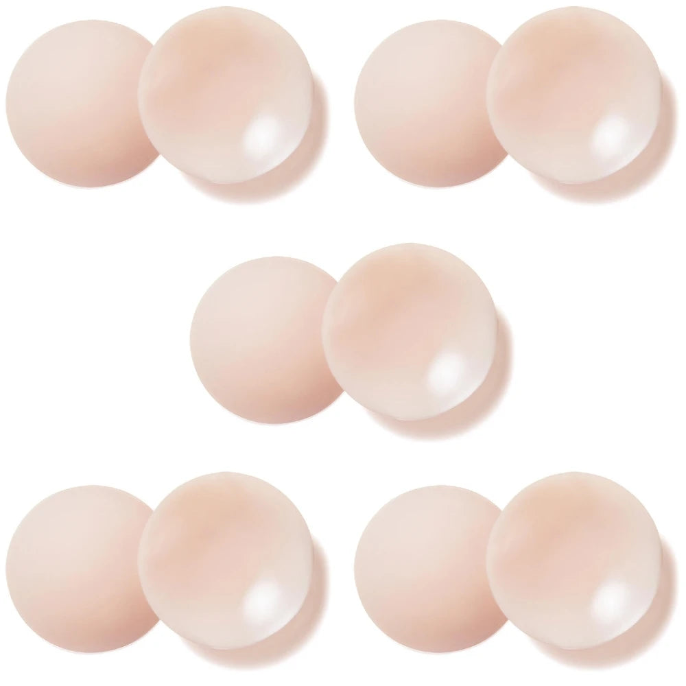 Nippies Nipple Cover - Sticky Adhesive Silicone Nipple Pasties - Reusable Pasty Nipple Covers for Women 5 Pairs Travel Set