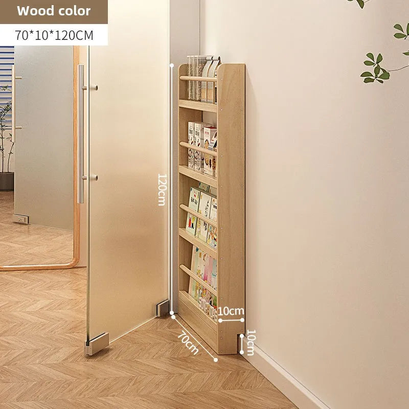 Estantería de madera maciza, estante de almacenamiento de varias capas de pie montado en la pared, estantería para el hogar, estantería delgada detrás de la puerta