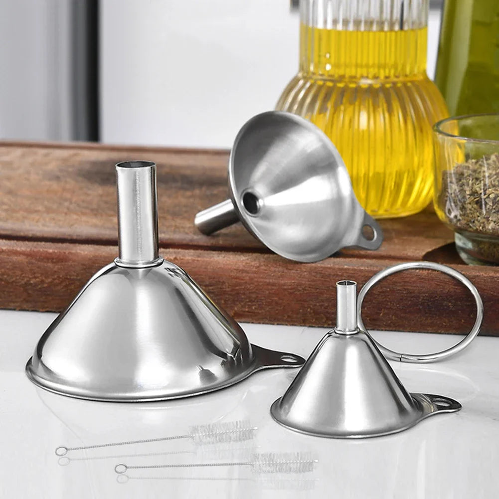 Juego de 3 embudos de acero inoxidable, juego de embudos de cocina multiusos para transferir líquidos, ingredientes secos, polvo