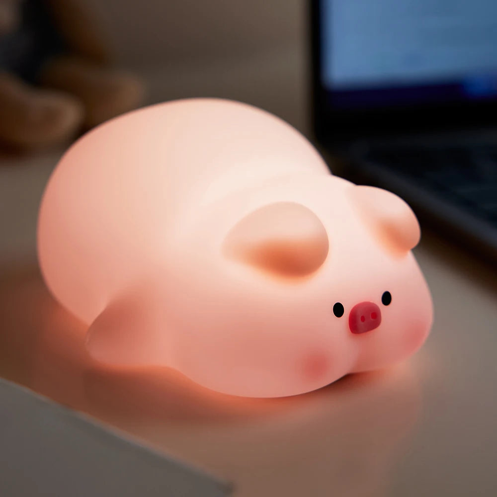Luz de noche de cerdito rosa, linda lámpara de noche de silicona, lámpara de palmada LED, decoración de habitación, carga USB, lámpara de ambiente interior, regalo para niños