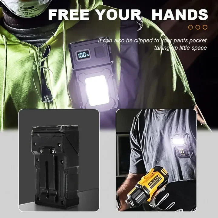 Mini linterna LED portátil para exteriores, lámpara magnética para acampar, pescar, caminar, luz de trabajo con luz de advertencia roja