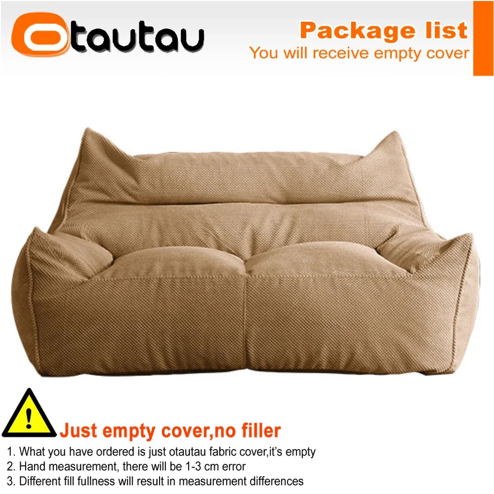 OTAUTAU Sofá Puf de Gofrado Suave de 1-2 Plazas, Funda sin Relleno, Sillón Puf, Sofá Perezoso, Cama Tumbona, Otomana, Taburete SF182