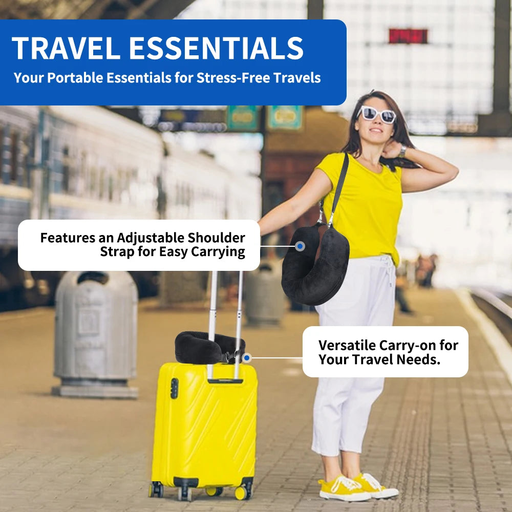 Almohada de viaje para cuello con funda en forma de U rellenable con ropa, bolsa de almacenamiento adicional, funda de almohada de terciopelo para viajes en avión