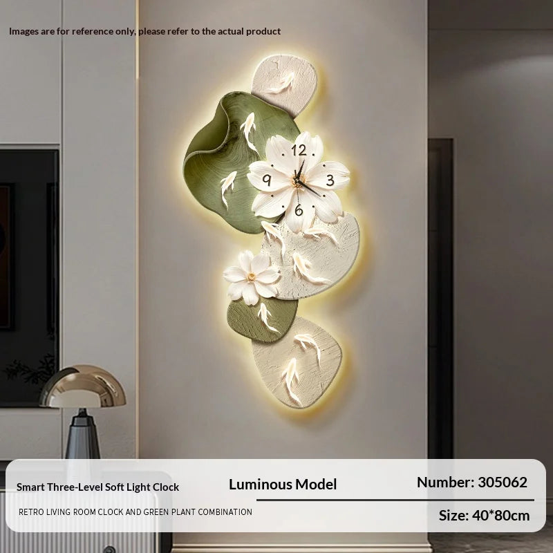 Reloj de Pared Moderno Minimalista Nueve Peces Koi Grande Silencioso Decoración del Hogar Sala de Estar Dormitorio Fondo de TV Sin Perforaciones