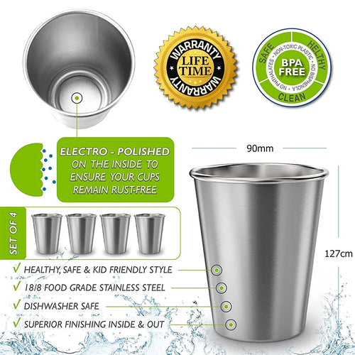 Vaso de acero inoxidable premium de 500 ml, saludable, irrompible, vaso de pinta apilable de metal para viajes y camping, YY113