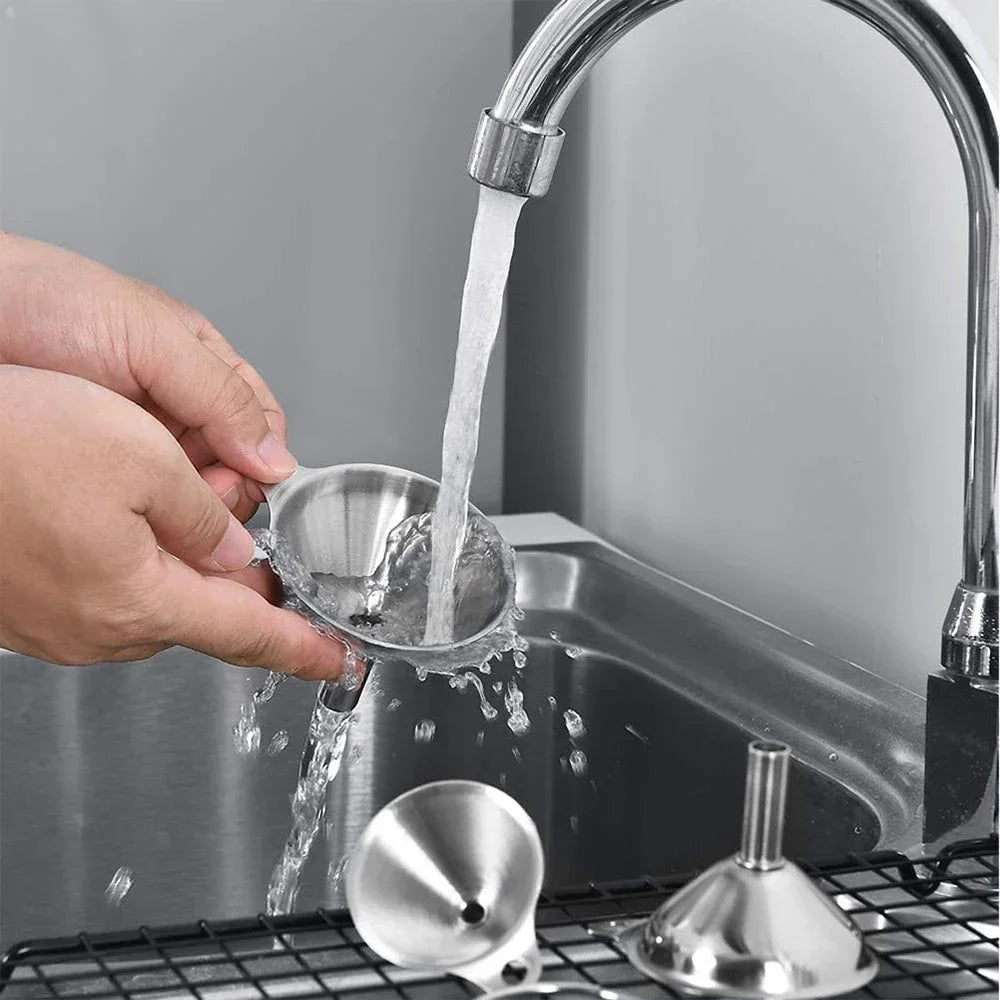Juego de 3/5 embudos de cocina de acero inoxidable, embudos de metal de grado alimenticio para rellenar botellas, embudos pequeños para aceites esenciales y especias