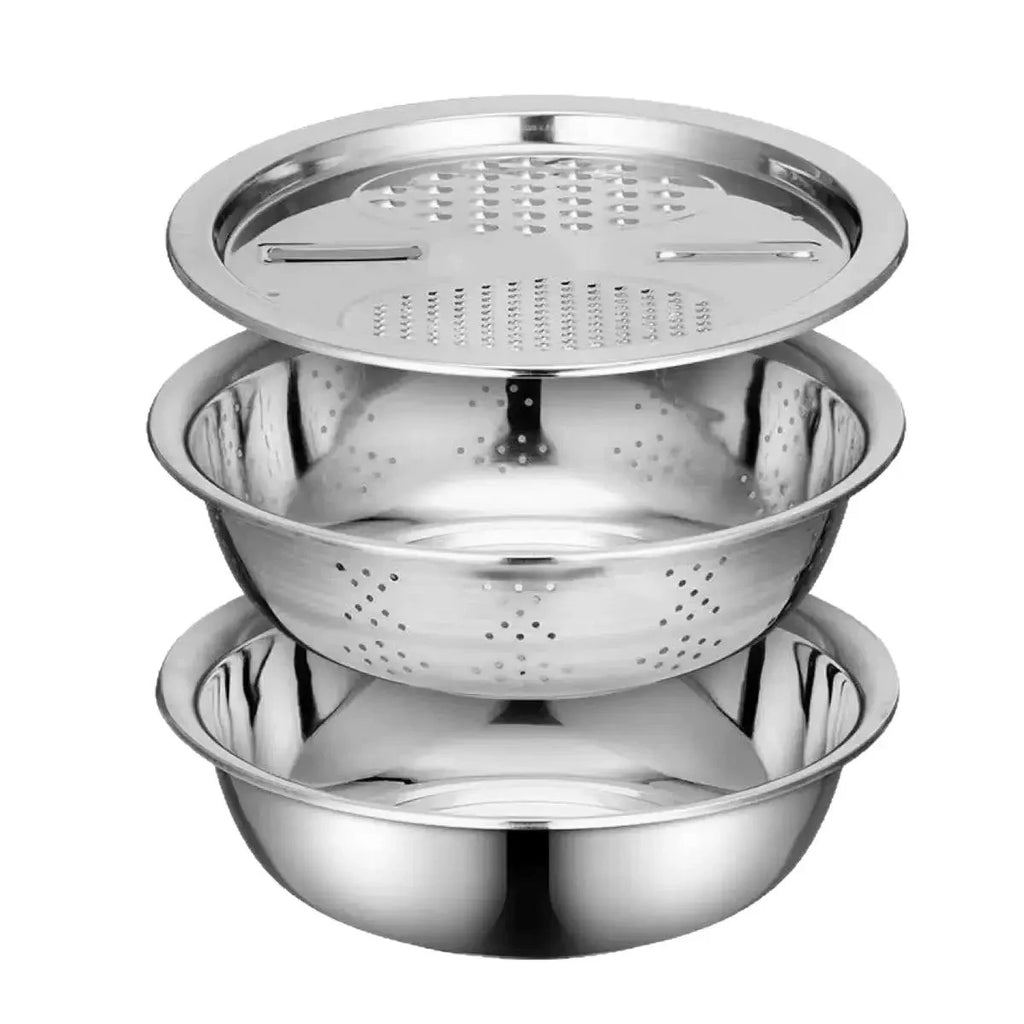 Rebanador de verduras 3PCS/1Set, rebanador de acero inoxidable, rebanador de patatas, lavabo para verduras, cesta de drenaje, multifuncional