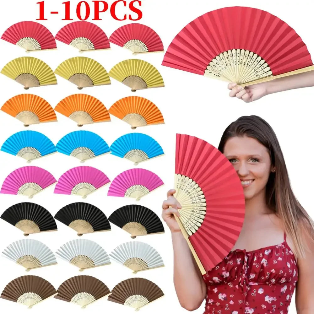 Abanico de mano, abanico de papel de bambú, abanico plegable de bolsillo, abanicos de invitados de color sólido, regalo de invitado de bricolaje para bodas, cumpleaños, fiestas de verano