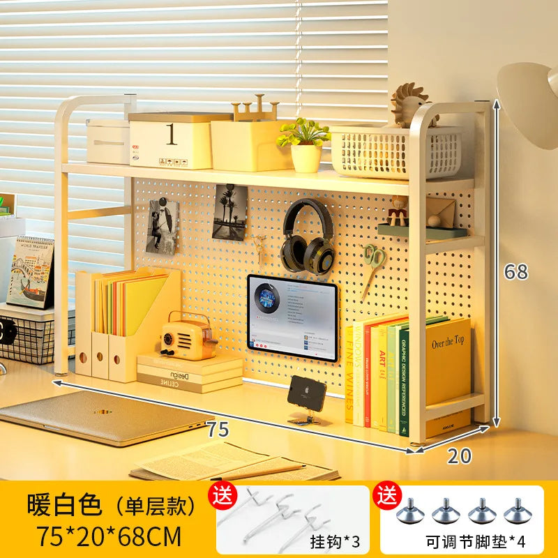 Estante de escritorio de hierro con perforaciones, estantería multinivel, organizador de escritorio, estante de almacenamiento para estación de trabajo de estudiantes, mueble de gabinete de rejilla ordenado.