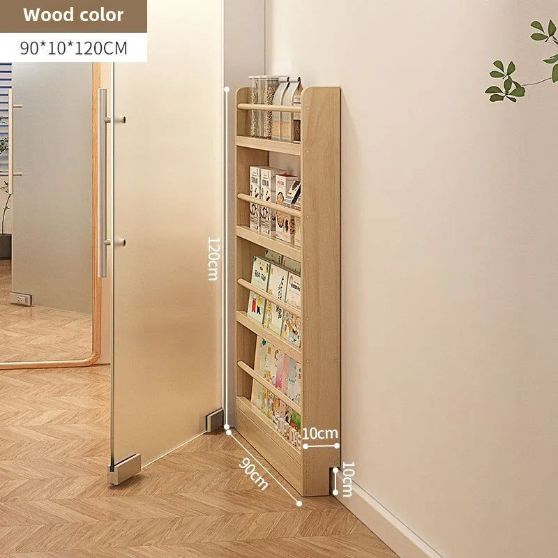 Estantería de madera maciza, estante de almacenamiento de varias capas de pie montado en la pared, estantería para el hogar, estantería delgada detrás de la puerta