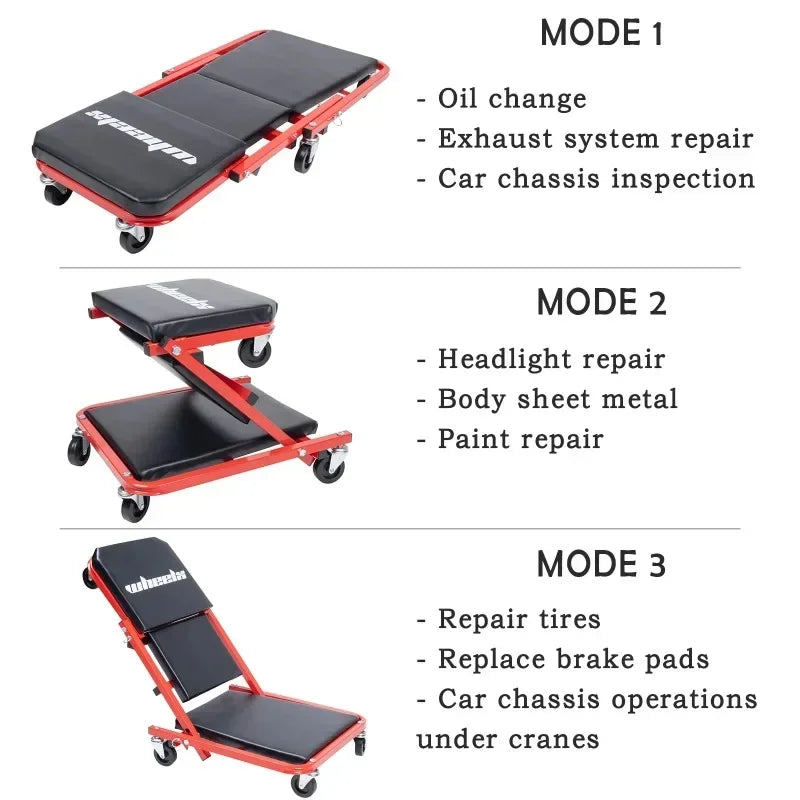 Taburete de reparación multifuncional plegable para coche, tabla de reparación reclinable tipo Z, taburete de trabajo para coche, taburete de belleza para taller de coches
