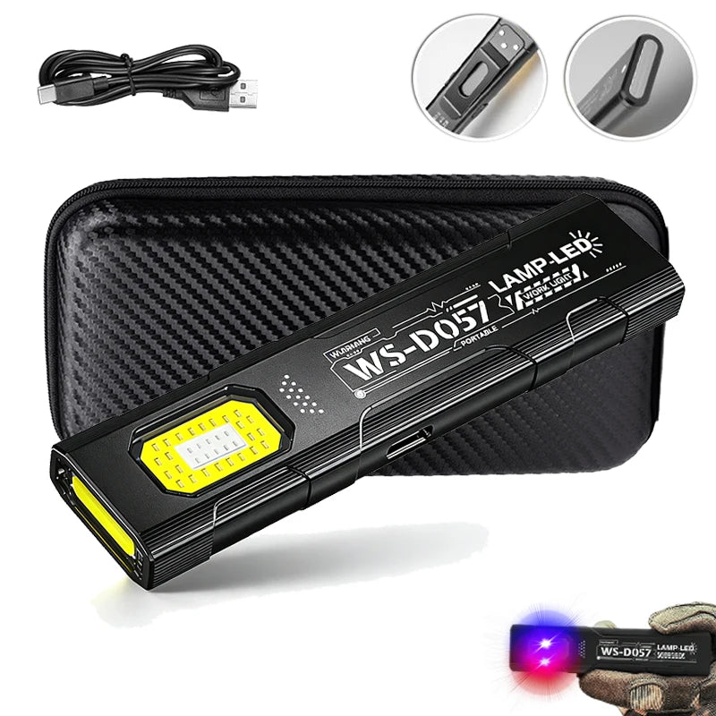 Potente Linterna EDC de 550 lúmenes recargable por USB-C, antorcha portátil con luces COB rojas y azules, linterna portátil para exteriores con clip para bolígrafo