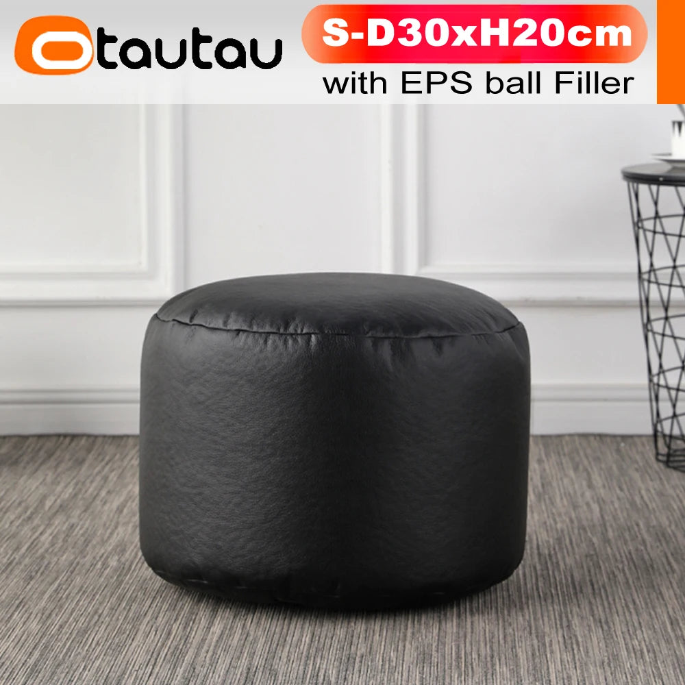 OTAUTAU Taburete redondo pequeño de polipiel otomano puf reposapiés lleno puf reposapiés asiento esquinero de suelo Puff JD004