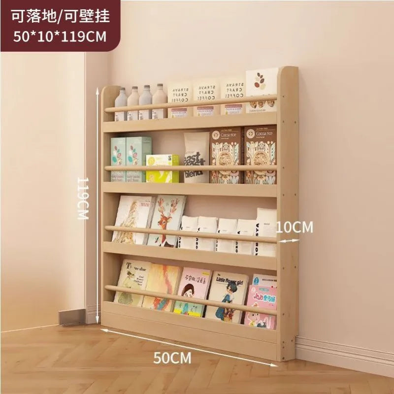 Estantería de esquina, librería de pie ultrafina de madera maciza, estantería de almacenamiento para la parte trasera de la puerta, armario estrecho, estantería infantil montada en la pared