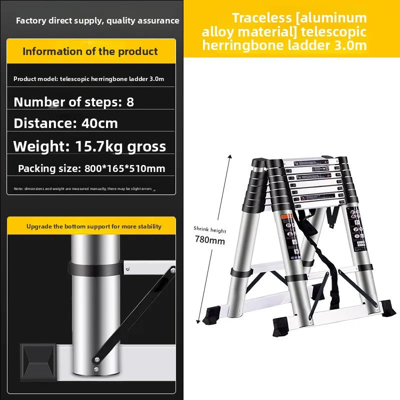 Escalera Plegable Telescópica de Aluminio de 3 Peldaños, Taburete, Hogar, Cocina, Jardín, Portátil, Ligera, Bloqueo de Seguridad, Multiusos para el Hogar