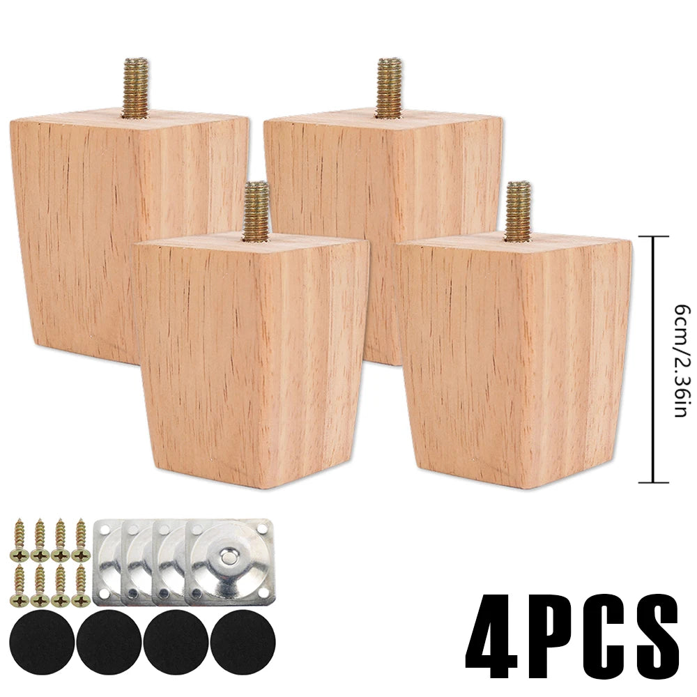 Patas cuadradas para muebles de 4/8 piezas de 6/10/15 cm, patas de sofá de madera maciza, patas de muebles de repuesto con tornillos, placa de montaje y almohadillas