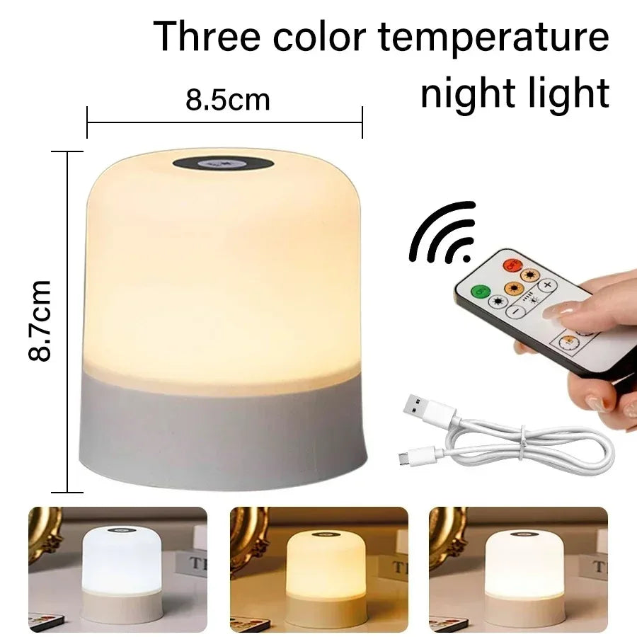 Luz nocturna táctil regulable, recargable con control remoto, lámpara de mesa RGB, luz ambiental para dormitorio, sala de estar