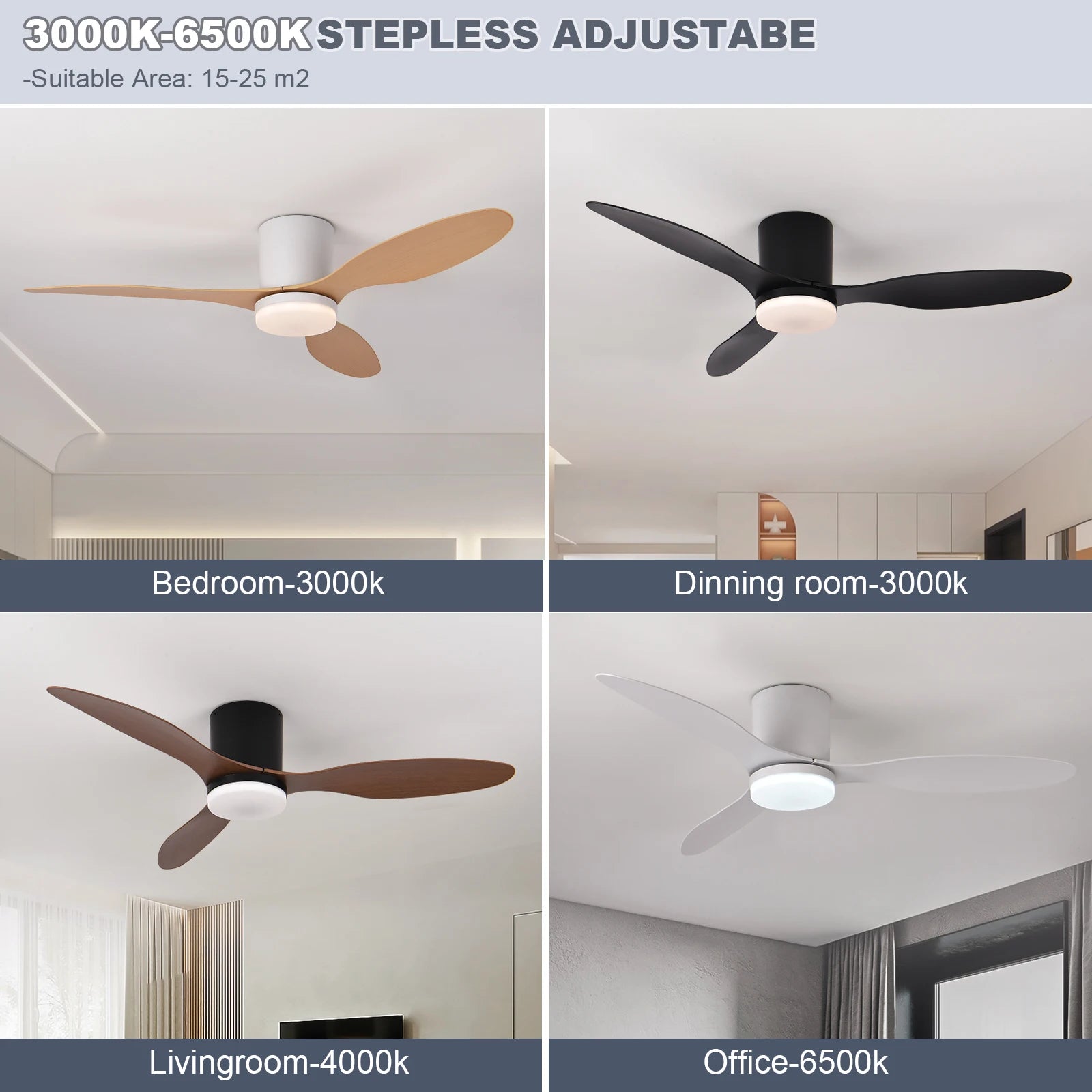 Moderno ventilador de techo LED silencioso, motor de CC, 6 velocidades, temporizador, ventilador tipo loft con control remoto y luces para dormitorio y comedor