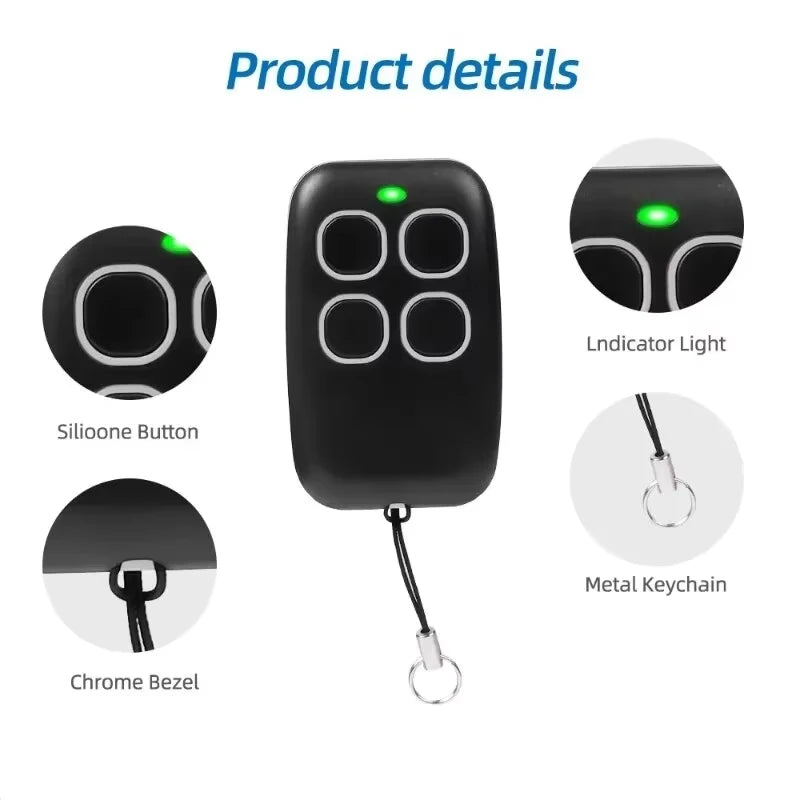 Duplicador de control remoto RF para puerta de garaje 433MHz Clonador de código para llavero de puerta Transmisor manual de comando de 4 botones impermeable