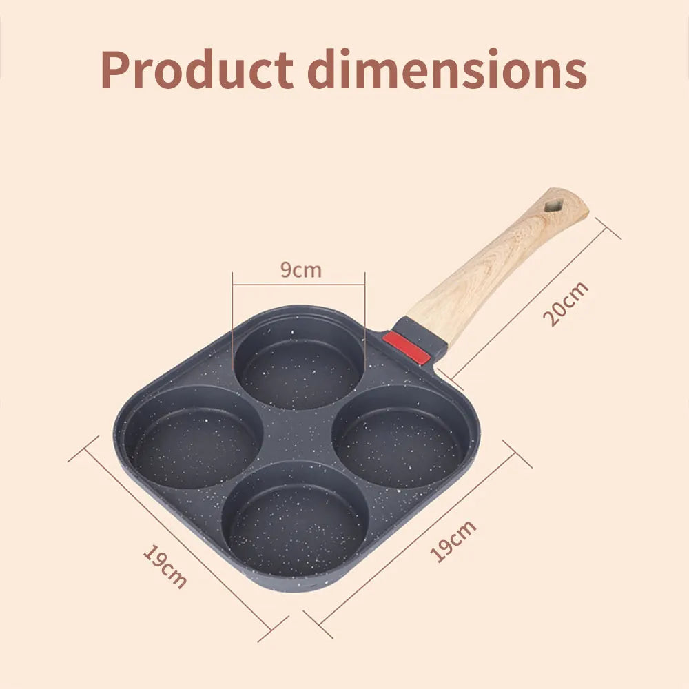 Sartén antiadherente de 4 cavidades para huevos con tapa abatible, panquequera/huevo de aluminio con espátula y brocha, sartén para cocinar hamburguesas y tortillas