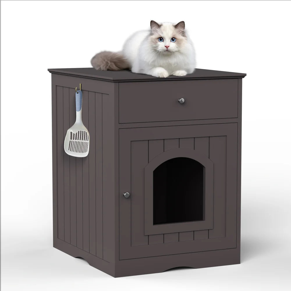 Arenero de madera para gatos con cajón, caseta para mascotas, jaula para gatos de interior, mesita de noche, mesa auxiliar, muebles para mascotas