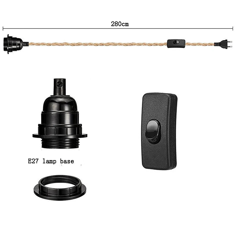 Cable trenzado con portalámparas E27 Cable eléctrico de cuerda Enchufe Cable trenzado vintage con interruptor de encendido/apagado Lámpara colgante