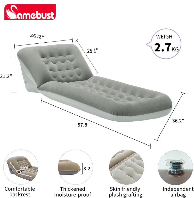 Camebust Colchón de aire hinchable, Colchoneta de camping ajustable para exteriores, Material de PVC flocado engrosado, Colchoneta portátil para dormir de viaje