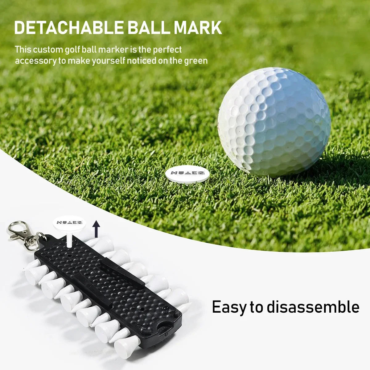 OTAUTAU Soporte para tees de golf con 12 tees, horquilla para divots y lápiz, dispositivo de almacenamiento portátil de accesorios de golf TC001
