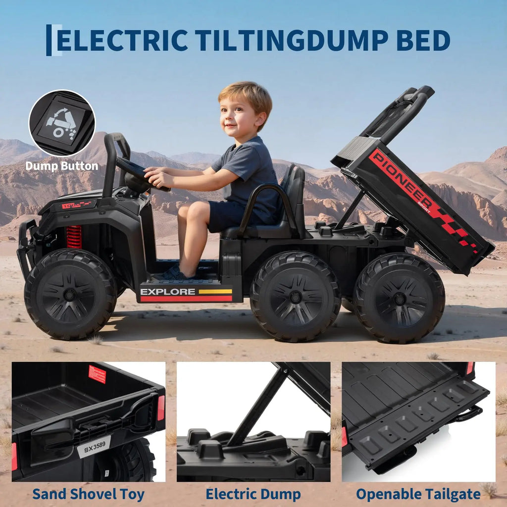 Camión Volquete Eléctrico 4x4 de 24V para Niños, 2 Plazas con Control Remoto Parental, 3 Velocidades, Coche de Juguete Todoterreno