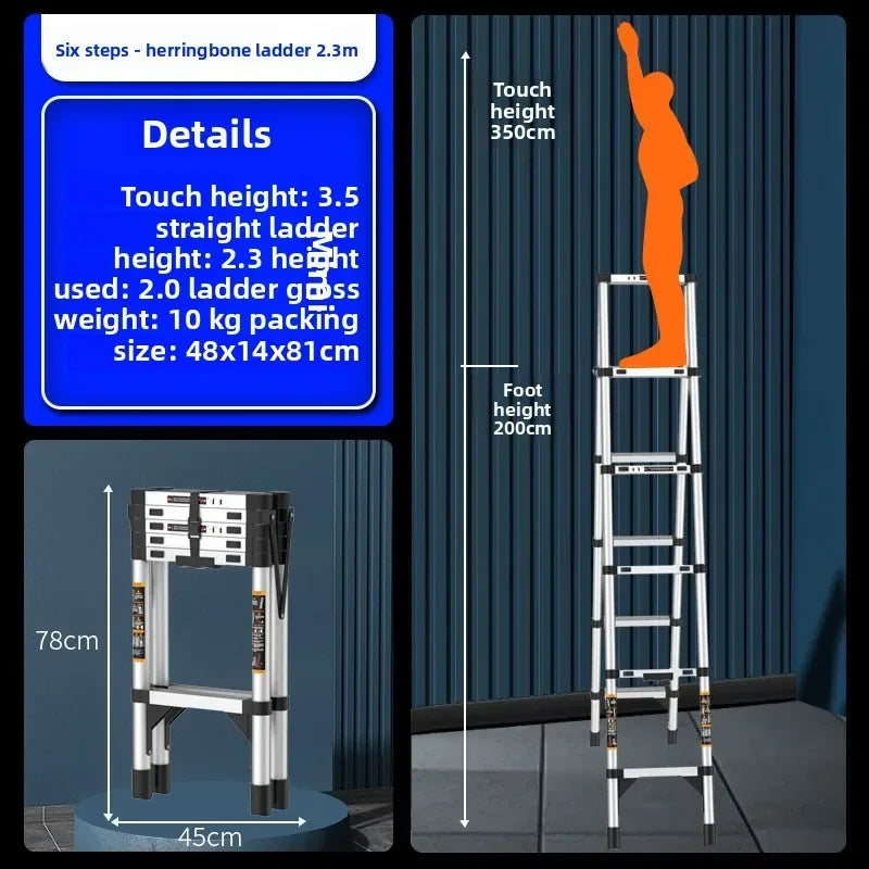 Escalera telescópica de acero inoxidable engrosada, escalera recta plegable tipo espiga, escalera portátil para el hogar