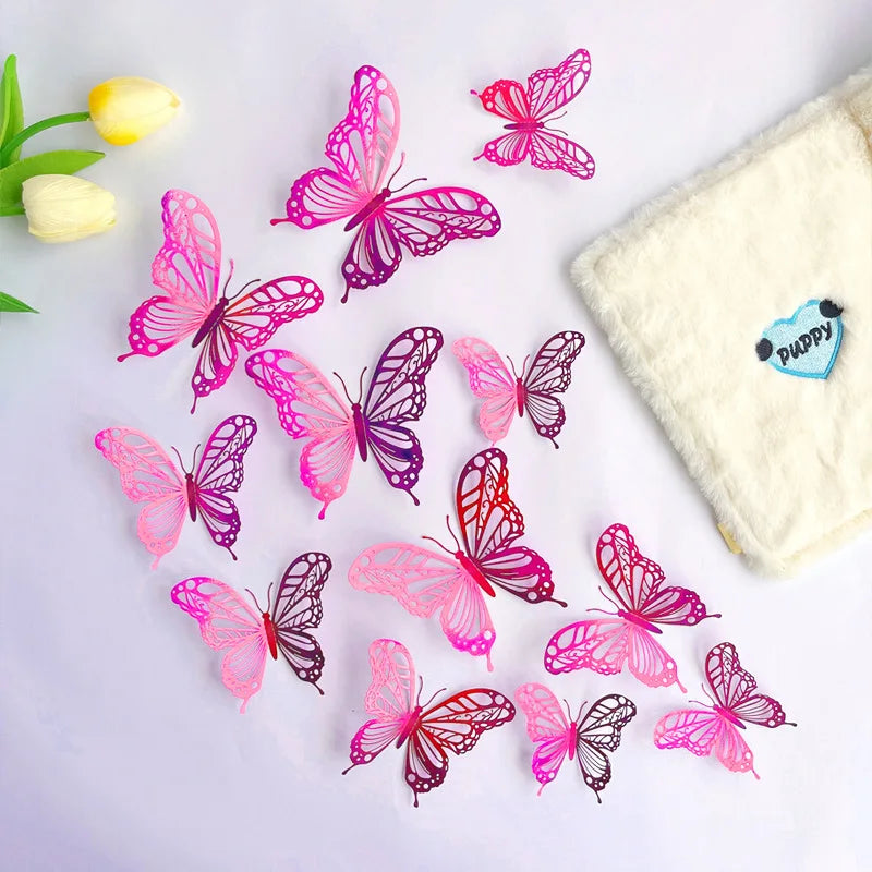 New 12pcs Happy Birthday Cake Topper Rose Gold Folding Type Butterfly Kids Party Cake Topper Dessert Decoration Baby Shower Gift