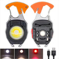 Linternas de trabajo llavero COB, 7 modos de iluminación, luces multifunción recargables, cortador de cinturón de seguridad, destornillador, silbato