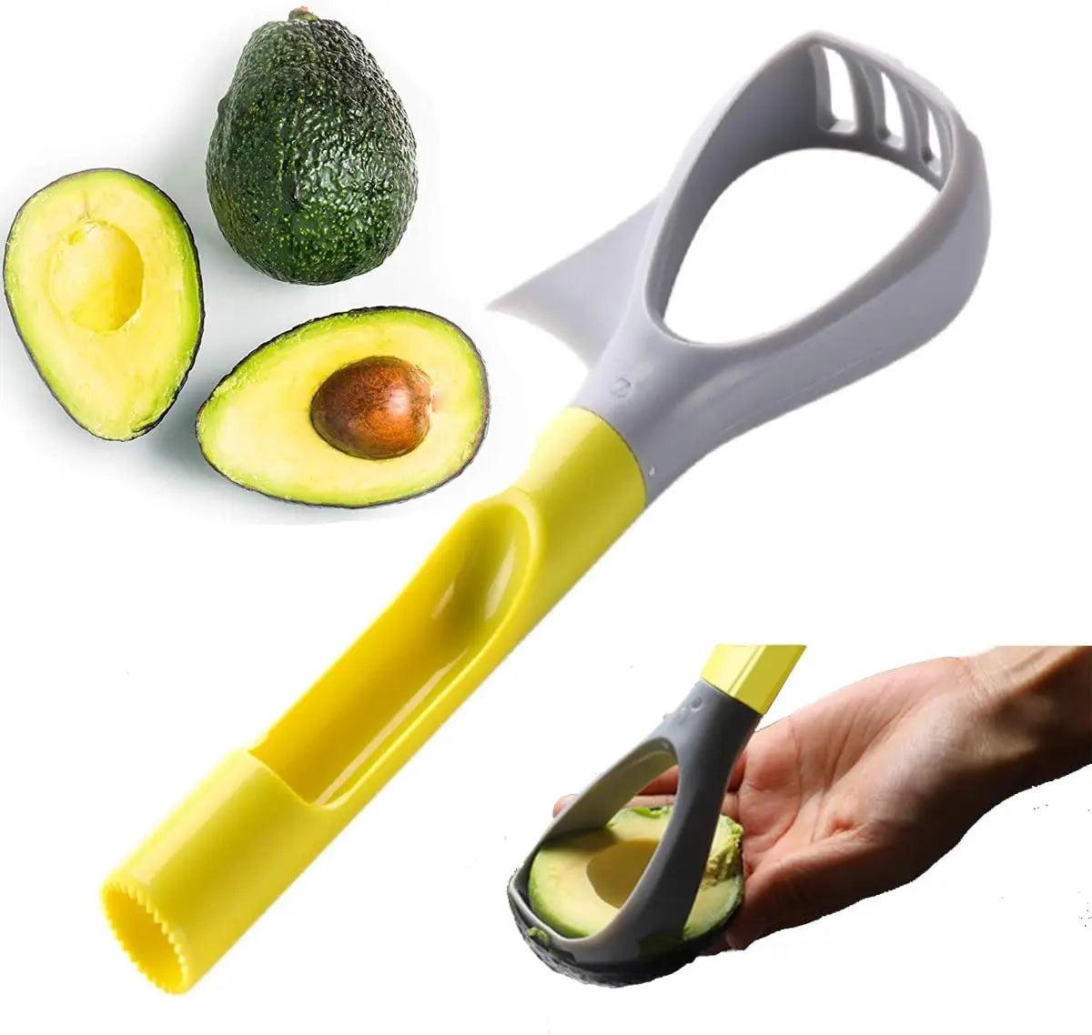 Cortador de aguacate 5 en 1, triturador de aguacate multifunción, separador de aguacate con mango cómodo, descorazonador de frutas para manzanas y peras