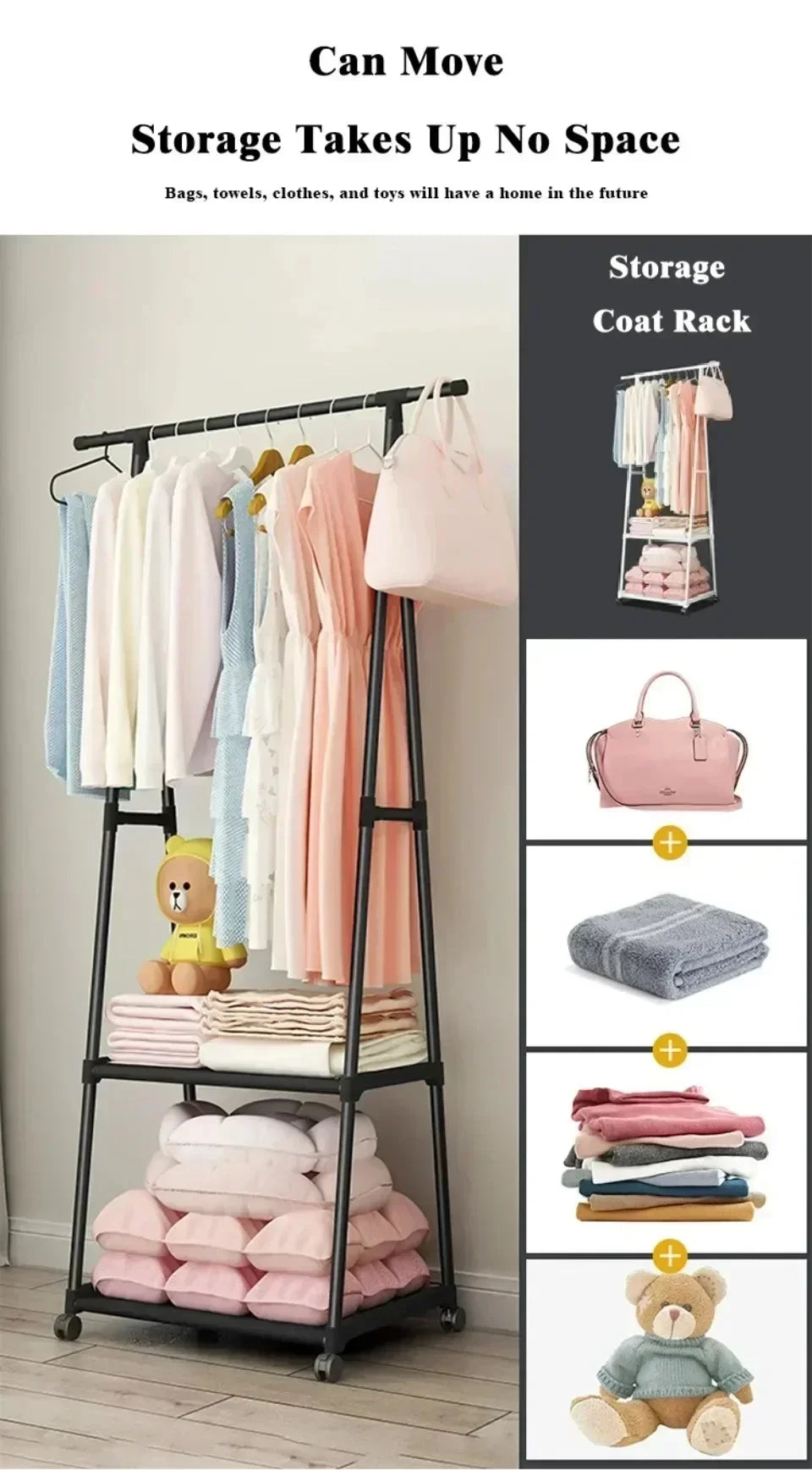 Estante para ropa multifuncional de pie, perchero móvil sencillo, perchero para dormitorio que ahorra espacio, organizador de ropa para el hogar