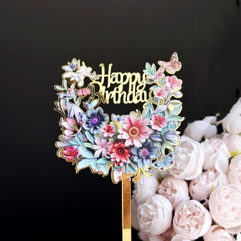 New 3D Color Printing Happy Birthday Cake Topper Gold Acrylic Kids Birthday Party Cake Topper Dessert Decoration for Baby Shower