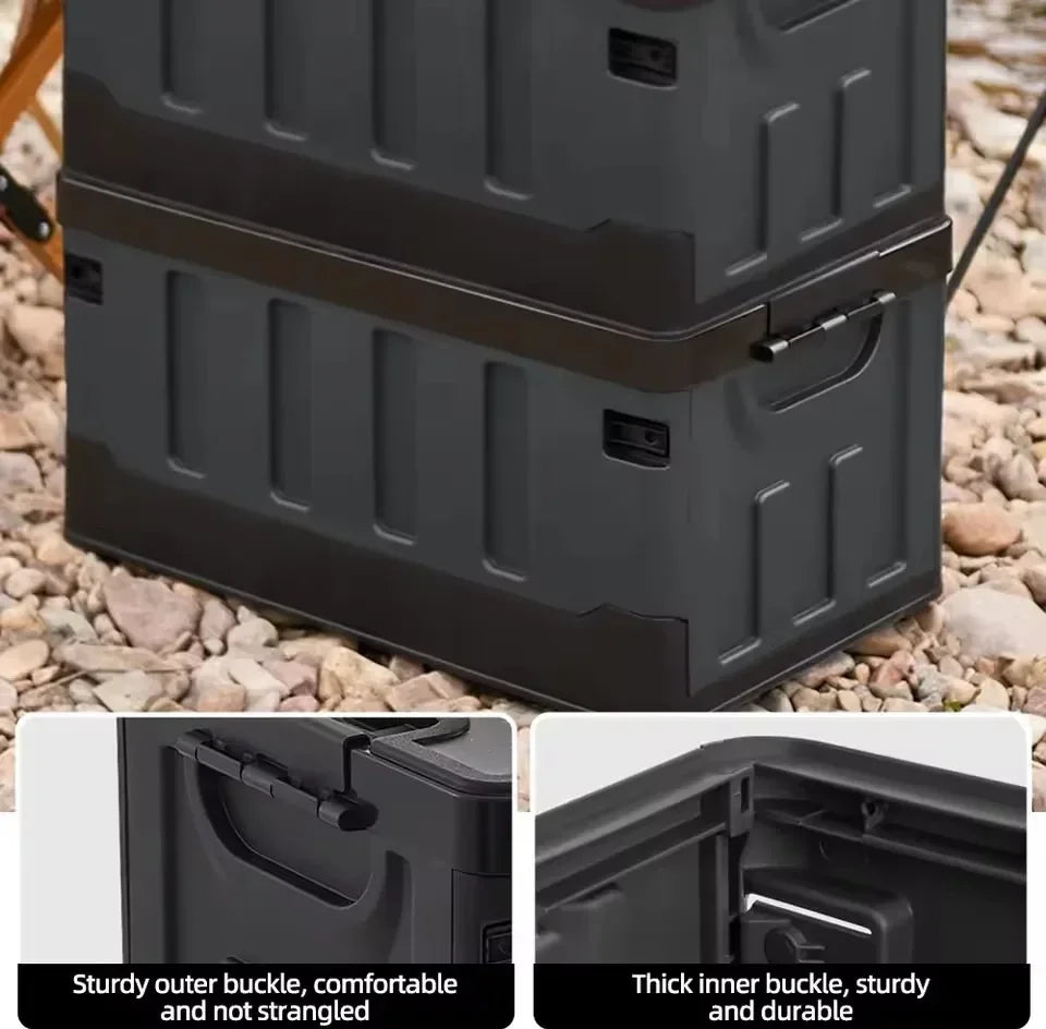 Caja de almacenamiento grande para camping, contenedor portátil impermeable para exteriores, organizador de maletero de coche duradero y multiusos plegable