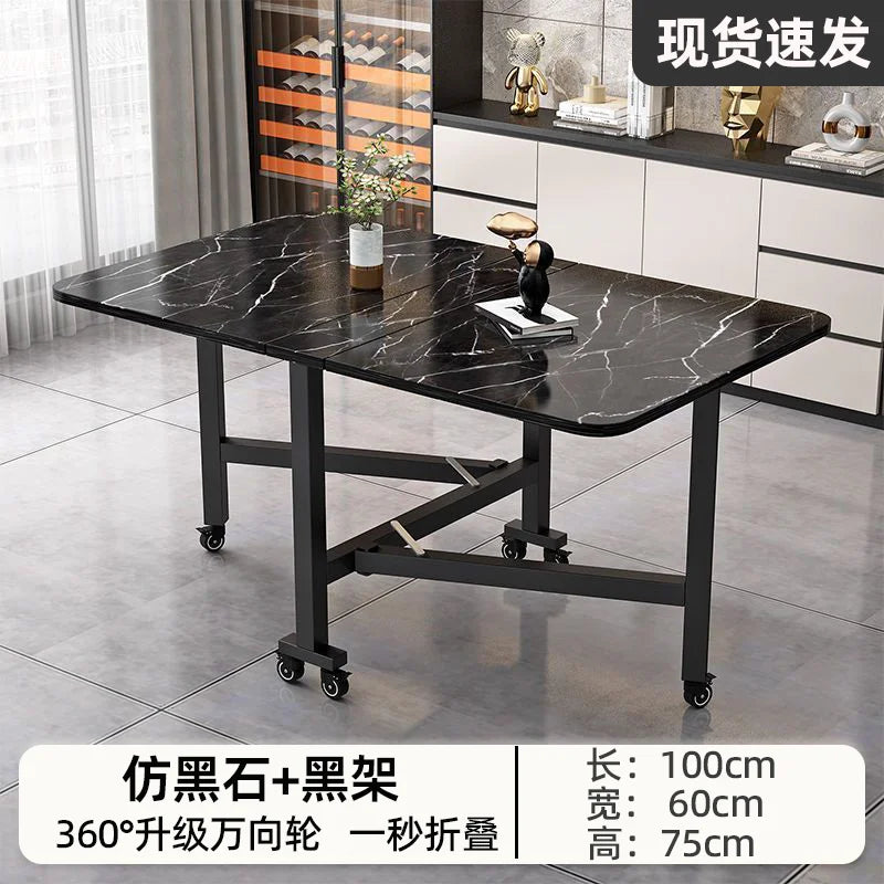 Mesa de comedor plegable para casa pequeña multifuncional mesa plegable de tabla de roca rectangular mesa de comedor móvil para sala de estar