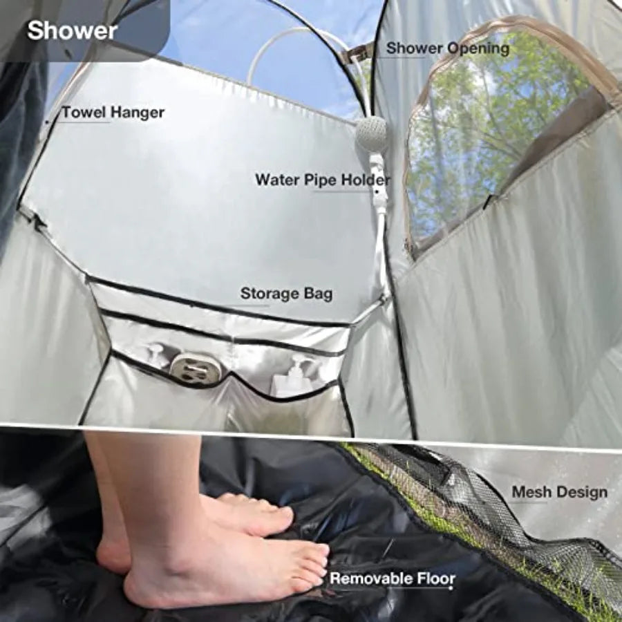Carpa de Ducha Desplegable con Ventana de Malla, Carpa de Privacidad para Inodoro Portátil de 2.1 Metros, Cubierta de Lluvia Removible/UPF 50+