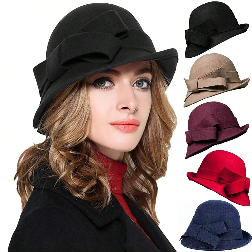 Sombrero de copa para niños, elegante, retro, de lana, con ala rizada, lazo, a la moda, sombrero de copa con gran circunferencia, sombrero de fieltro estilo palacio