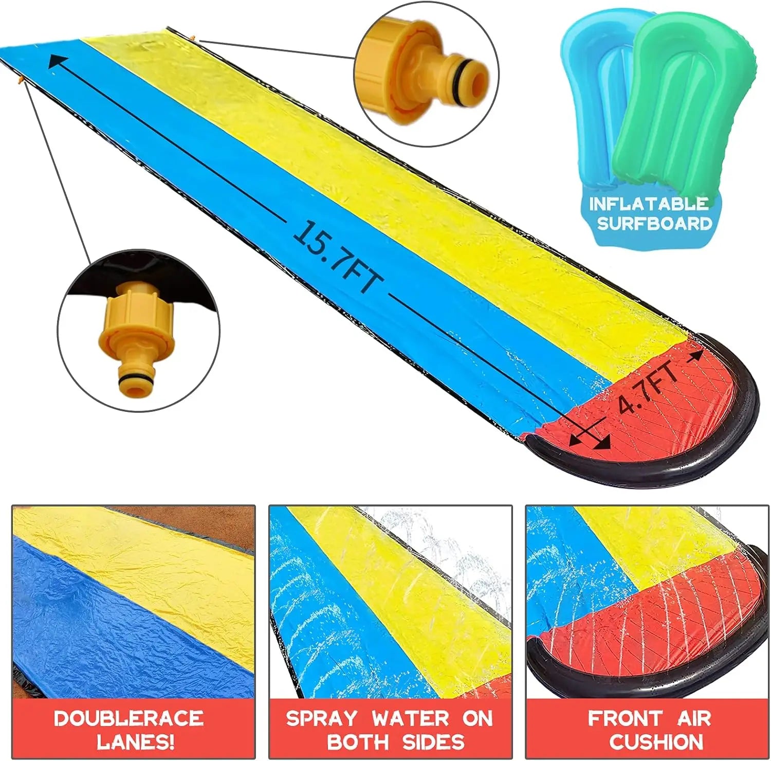 Tobogán doble de agua para exteriores, juego acuático de verano, césped, tobogán de agua individual, tabla de surf, tobogán acuático inflable de PVC