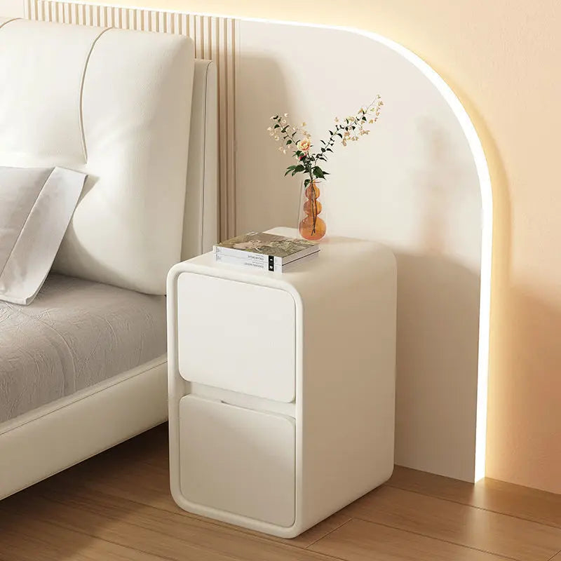 Mesa de noche moderna sencilla, estilo crema, madera maciza, almacenamiento ultraestrecho, nueva, 2 capas, almacenamiento de lujo ligero para dormitorio, mesita de noche para el hogar