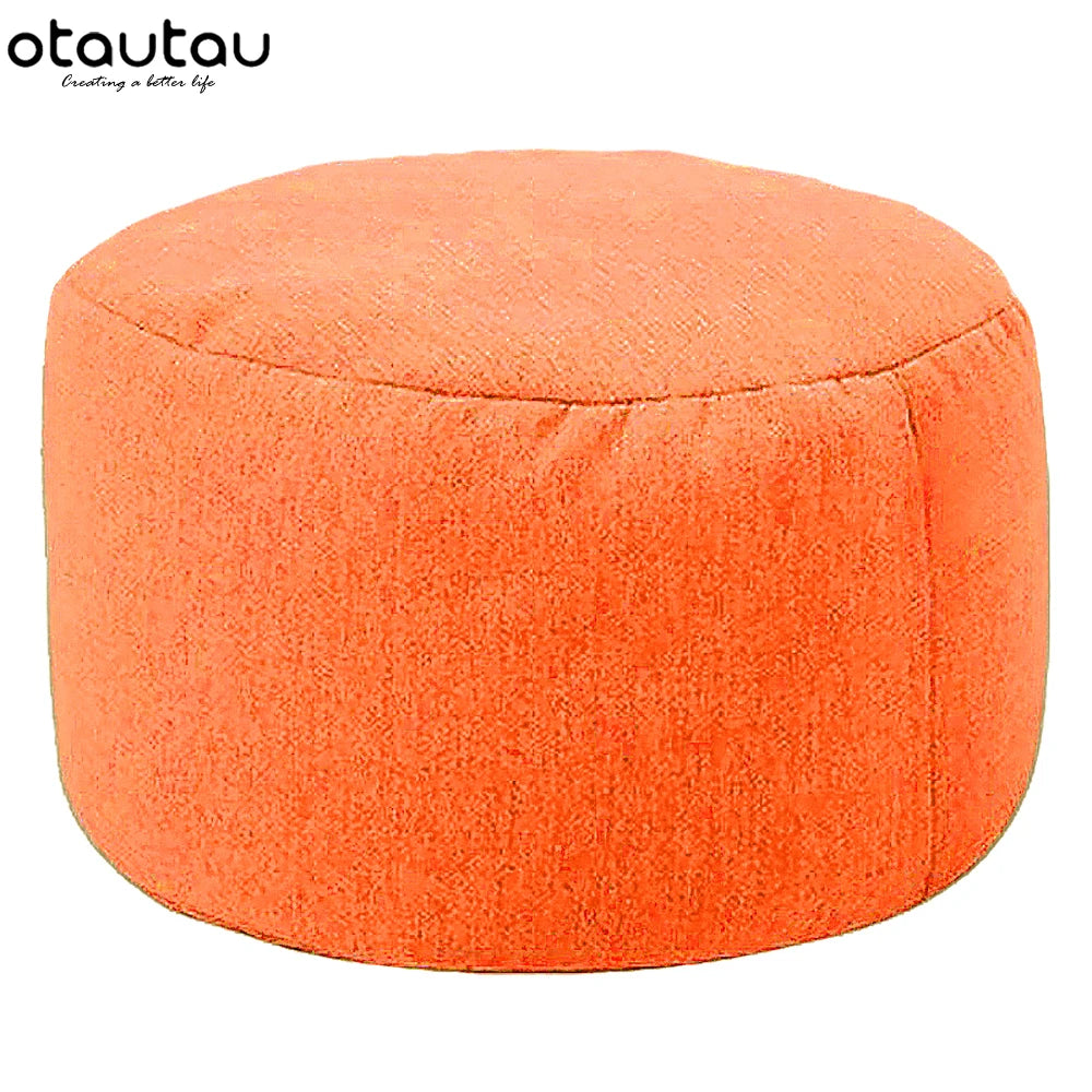 OTAUTAU Taburete Redondo D30cm*H20cm Puf de Lino Otomana con Relleno Puf Reposapiés Tatami Futón Puff JD001